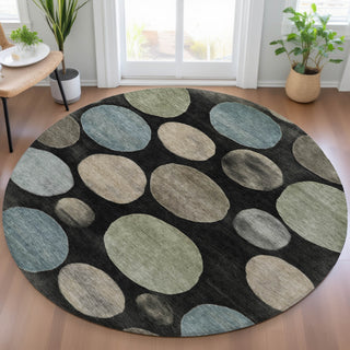 Piper Looms Chantille Geometric ACN2062 Black Machine Washable Area Rug Round Lifestyle Image Feature