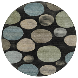 Piper Looms Chantille Geometric ACN2062 Black Machine Washable Area Rug Round Main Image