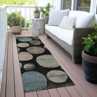 Piper Looms Chantille Geometric ACN2062 Black Machine Washable Area Rug Runner Outdoor Lifestyle Image Feature