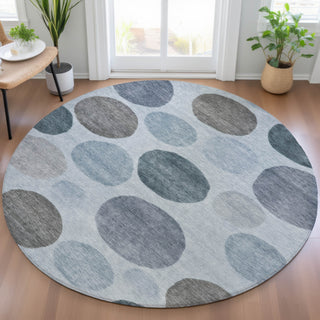 Piper Looms Chantille Geometric ACN2062 Blue Machine Washable Area Rug Round Lifestyle Image Feature