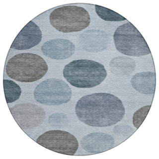 Piper Looms Chantille Geometric ACN2062 Blue Machine Washable Area Rug Round Main Image