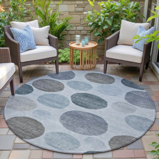 Piper Looms Chantille Geometric ACN2062 Blue Machine Washable Area Rug Round Outdoor Lifestyle Image Feature