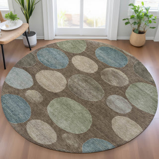 Piper Looms Chantille Geometric ACN2062 Chocolate Machine Washable Area Rug Round Lifestyle Image Feature