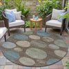 Piper Looms Chantille Geometric ACN2062 Chocolate Machine Washable Area Rug Round Outdoor Lifestyle Image Feature