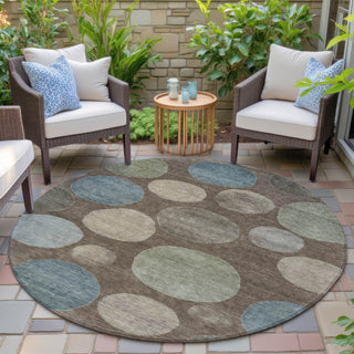 Piper Looms Chantille Geometric ACN2062 Chocolate Machine Washable Area Rug Round Outdoor Lifestyle Image Feature