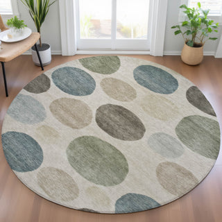 Piper Looms Chantille Geometric ACN2062 Khaki Machine Washable Area Rug Round Lifestyle Image Feature