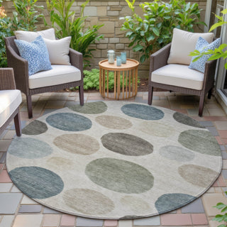 Piper Looms Chantille Geometric ACN2062 Khaki Machine Washable Area Rug Round Outdoor Lifestyle Image Feature