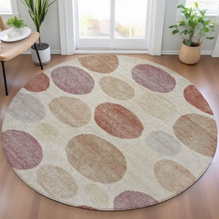 Piper Looms Chantille Geometric ACN2062 Salmon Machine Washable Area Rug Round Lifestyle Image Feature