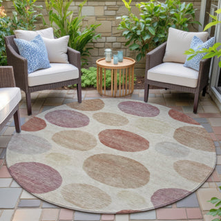 Piper Looms Chantille Geometric ACN2062 Salmon Machine Washable Area Rug Round Outdoor Lifestyle Image Feature