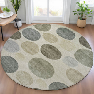 Piper Looms Chantille Geometric ACN2062 Taupe Machine Washable Area Rug Round Lifestyle Image Feature