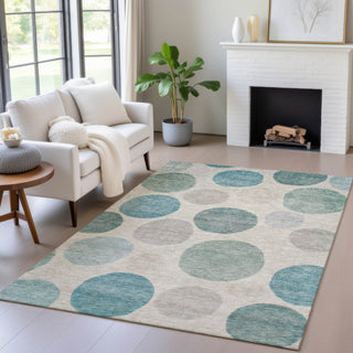 Piper Looms Chantille Geometric ACN2062 Teal Machine Washable Area Rug Lifestyle Image Feature