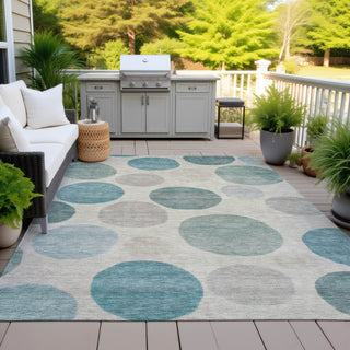 Piper Looms Chantille Geometric ACN2062 Teal Machine Washable Area Rug Outdoor Lifestyle Image Feature