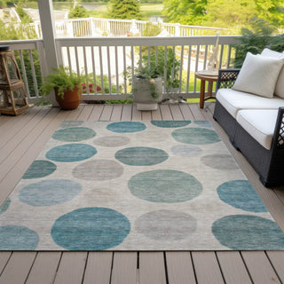 Piper Looms Chantille Geometric ACN2062 Teal Machine Washable Area Rug Outdoor Lifestyle Image Feature