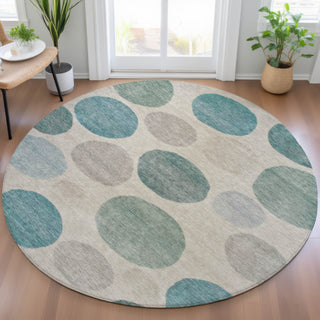 Piper Looms Chantille Geometric ACN2062 Teal Machine Washable Area Rug Round Lifestyle Image Feature