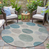 Piper Looms Chantille Geometric ACN2062 Teal Machine Washable Area Rug Round Outdoor Lifestyle Image Feature
