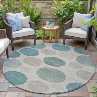 Piper Looms Chantille Geometric ACN2062 Teal Machine Washable Area Rug Round Outdoor Lifestyle Image Feature