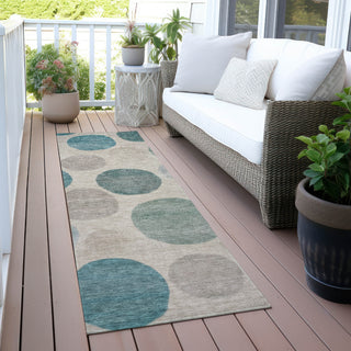 Piper Looms Chantille Geometric ACN2062 Teal Machine Washable Area Rug Runner Outdoor Lifestyle Image Feature