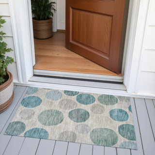 Piper Looms Chantille Geometric ACN2062 Teal Machine Washable Area Rug Scatter Outdoor Lifestyle Image Feature