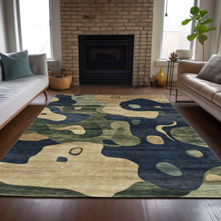 Piper Looms Chantille Abstract ACN2063 Navy Machine Washable Area Rug Lifestyle Image Feature