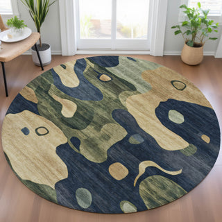 Piper Looms Chantille Abstract ACN2063 Navy Machine Washable Area Rug Round Lifestyle Image Feature