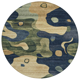 Piper Looms Chantille Abstract ACN2063 Navy Machine Washable Area Rug Round Main Image