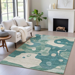 Piper Looms Chantille Abstract ACN2063 Teal Machine Washable Area Rug Lifestyle Image Feature