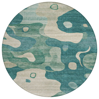 Piper Looms Chantille Abstract ACN2063 Teal Machine Washable Area Rug Round Main Image