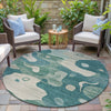 Piper Looms Chantille Abstract ACN2063 Teal Machine Washable Area Rug Round Outdoor Lifestyle Image Feature