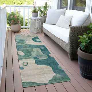 Piper Looms Chantille Abstract ACN2063 Teal Machine Washable Area Rug Runner Outdoor Lifestyle Image Feature