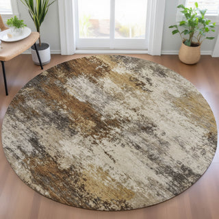 Piper Looms Chantille Abstract ACN2064 Brown Machine Washable Area Rug Round Lifestyle Image Feature