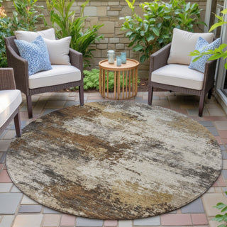 Piper Looms Chantille Abstract ACN2064 Brown Machine Washable Area Rug Round Outdoor Lifestyle Image Feature