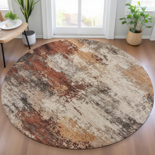 Piper Looms Chantille Abstract ACN2064 Paprika Machine Washable Area Rug Round Lifestyle Image Feature