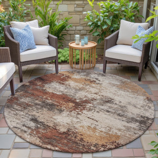 Piper Looms Chantille Abstract ACN2064 Paprika Machine Washable Area Rug Round Outdoor Lifestyle Image Feature