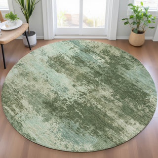 Piper Looms Chantille Abstract ACN2065 Aloe Machine Washable Area Rug Round Lifestyle Image Feature