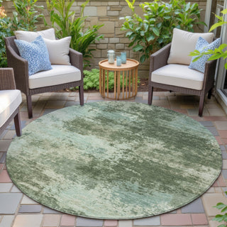 Piper Looms Chantille Abstract ACN2065 Aloe Machine Washable Area Rug Round Outdoor Lifestyle Image Feature