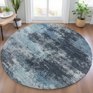 Piper Looms Chantille Abstract ACN2065 Blue Machine Washable Area Rug Round Lifestyle Image Feature