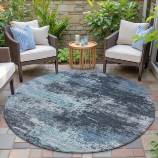 Piper Looms Chantille Abstract ACN2065 Blue Machine Washable Area Rug Round Outdoor Lifestyle Image Feature