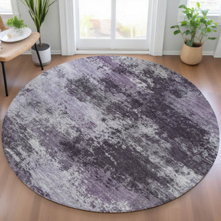 Piper Looms Chantille Abstract ACN2065 Purple Machine Washable Area Rug Round Lifestyle Image Feature