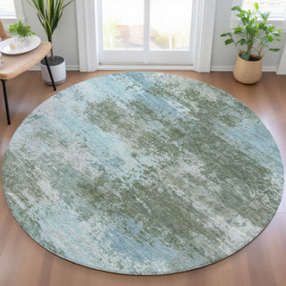 Piper Looms Chantille Abstract ACN2065 Sage Machine Washable Area Rug Round Lifestyle Image Feature