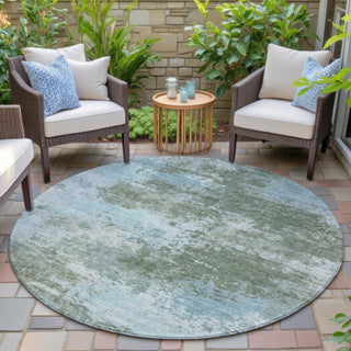 Piper Looms Chantille Abstract ACN2065 Sage Machine Washable Area Rug Round Outdoor Lifestyle Image Feature