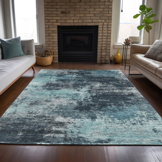 Piper Looms Chantille Abstract ACN2065 Teal Machine Washable Area Rug Lifestyle Image Feature