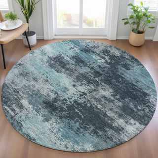 Piper Looms Chantille Abstract ACN2065 Teal Machine Washable Area Rug Round Lifestyle Image Feature