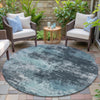 Piper Looms Chantille Abstract ACN2065 Teal Machine Washable Area Rug Round Outdoor Lifestyle Image Feature