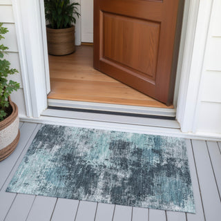 Piper Looms Chantille Abstract ACN2065 Teal Machine Washable Area Rug Scatter Outdoor Lifestyle Image Feature