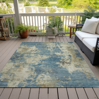 Piper Looms Chantille Abstract ACN2066 Blue Machine Washable Area Rug Outdoor Lifestyle Image Feature