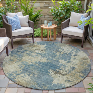 Piper Looms Chantille Abstract ACN2066 Blue Machine Washable Area Rug Round Outdoor Lifestyle Image Feature