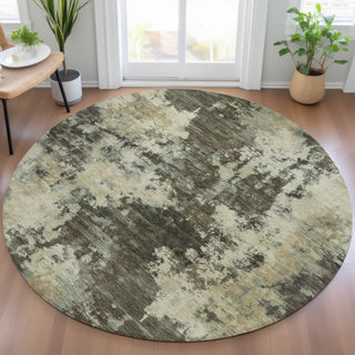 Piper Looms Chantille Abstract ACN2066 Brown Machine Washable Area Rug Round Lifestyle Image Feature