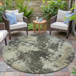 Piper Looms Chantille Abstract ACN2066 Brown Machine Washable Area Rug Round Outdoor Lifestyle Image Feature