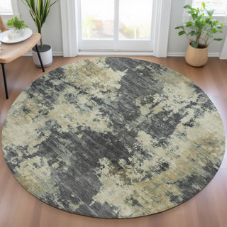 Piper Looms Chantille Abstract ACN2066 Gray Machine Washable Area Rug Round Lifestyle Image Feature