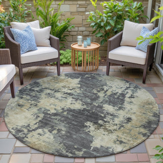 Piper Looms Chantille Abstract ACN2066 Gray Machine Washable Area Rug Round Outdoor Lifestyle Image Feature